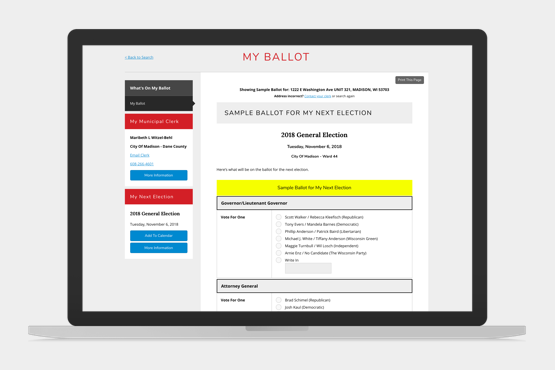 Page on MyVote website to preview ballot